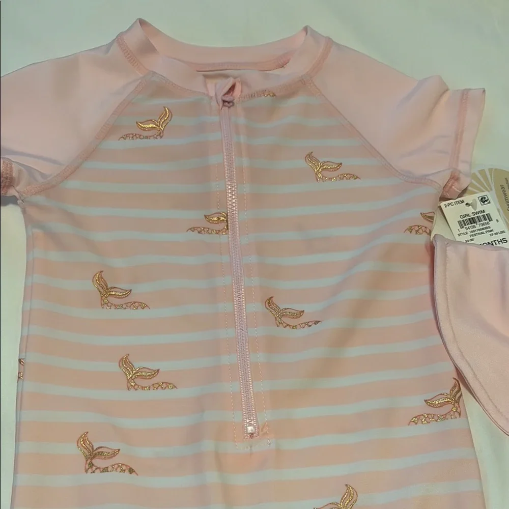 First Impressions Pink and White Striped Rashguard Set